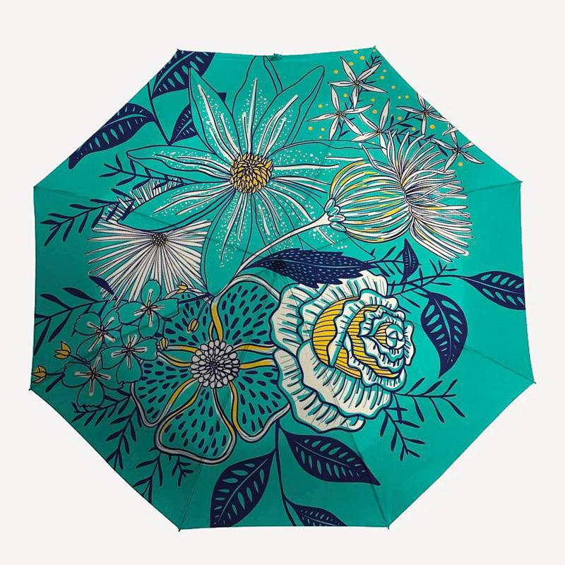 1pc Floral Illustration with Teal Background Umbrella with Plastic Handle,Suitable for All Seasons Umbrellaptys26088