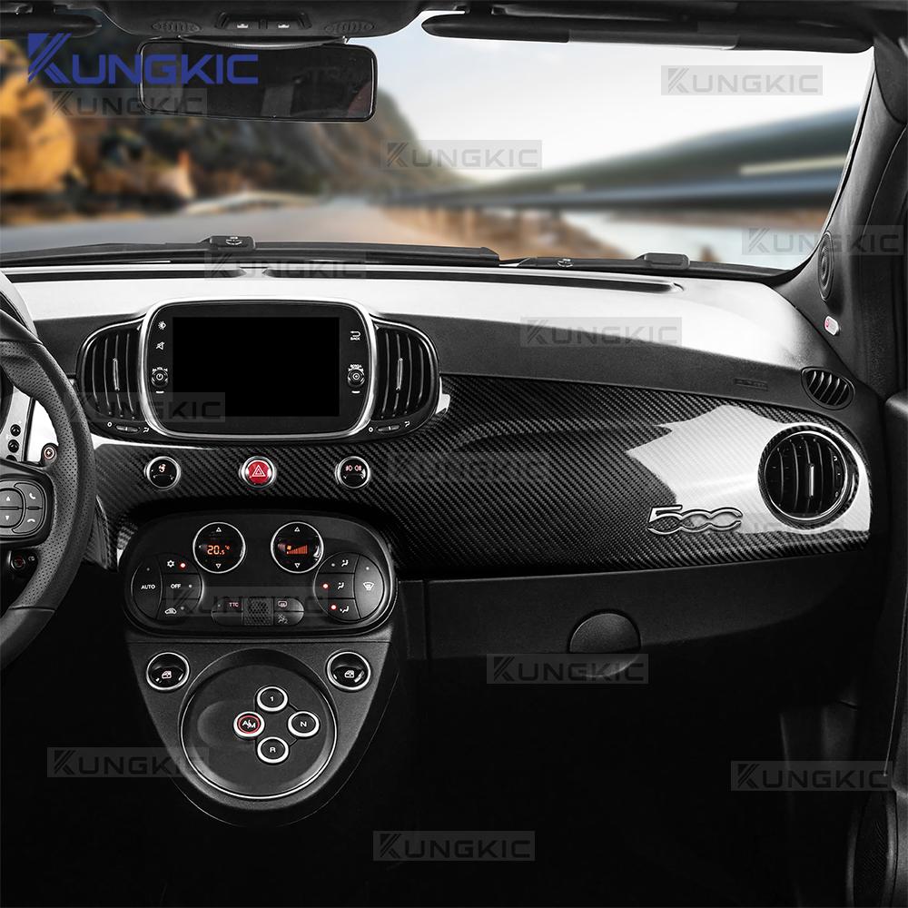 For Abarth 595 695 595C 695C/Fiat 500 500C 2016-2025 Real Dry Hard Carbon Fiber Sticker LHD Car Co-Pilot Dashboard Trim Panel