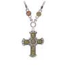 Vintage Cross Pendant Necklace Men Women Turquoise-Inlaid Alloy Snake Chain Statement Jewelry