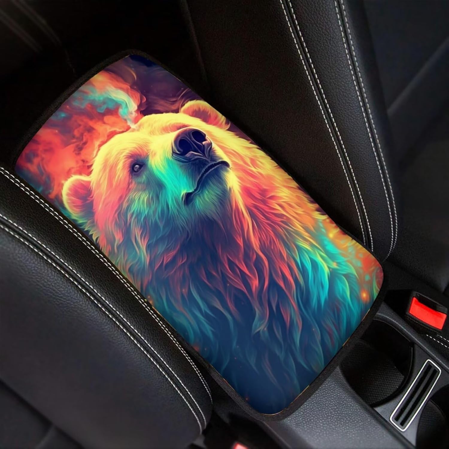 

Modysero Cool Print Dustyproof Univerasl Fit and Soft Car Armrest Pad Aesthetics Lion Armrest Cover Interior Decoration for Cars Truck SUV Sedan aesthetics bear
