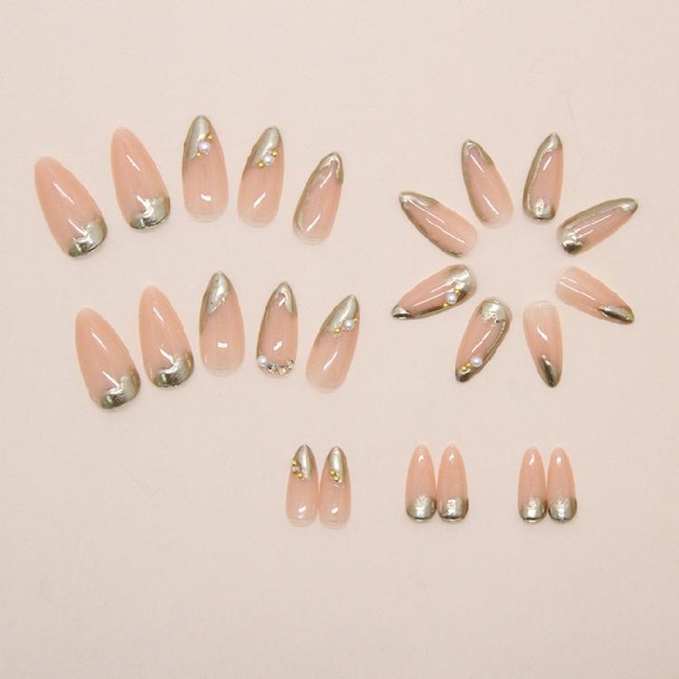 24Pcs Press On Nail Almond Glues On Nail French Fake Nail Designs False Nail Artificial Nail Gifts for Women Girls