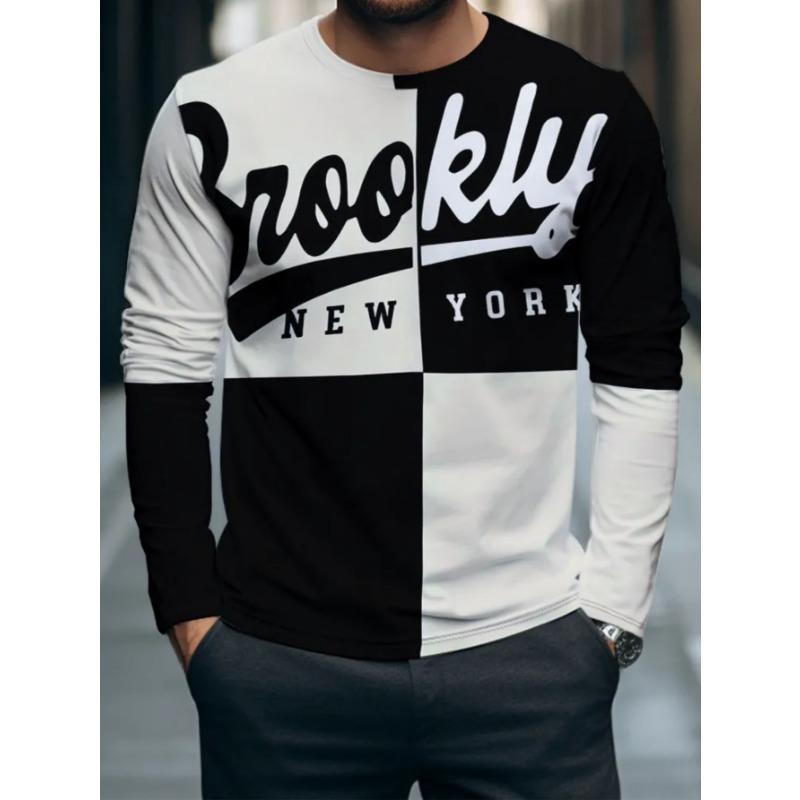 Men's Casual Daily Long-sleeved T-shirt, with Fashionable Printed Design, a Comfortable and Casual Top That Can Be Machine Washed