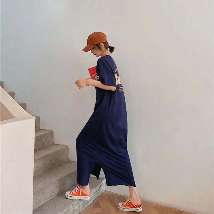 Plus Size Korean Style Printed T-Shirt Dress: Knee-Length Skirt for Summer Fashion