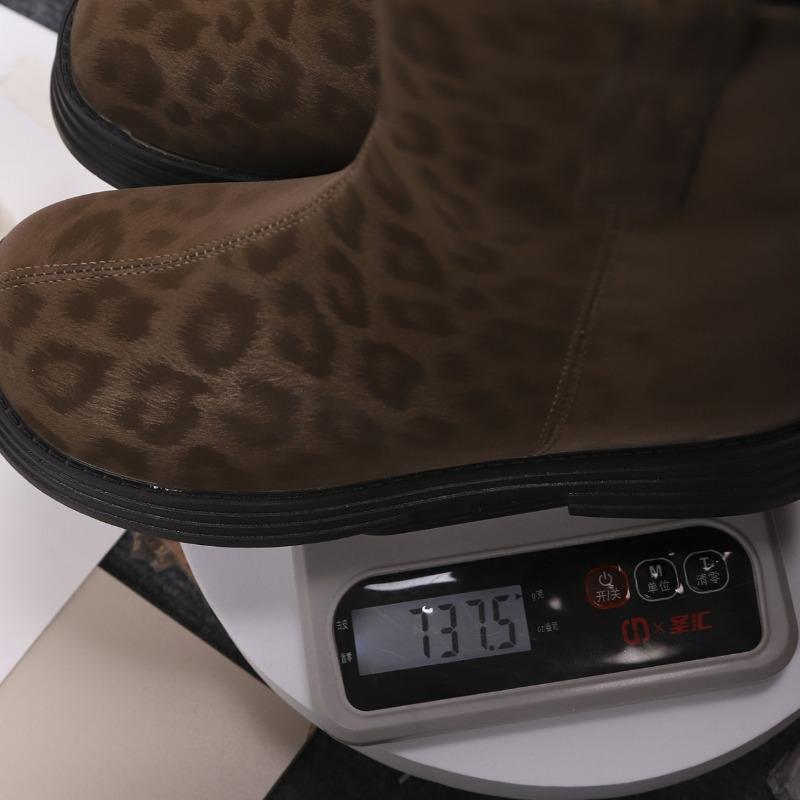 European and American foreign trade large size short leather cowboy boots women's cross-border leopard print rear zipper thin knight Martin boots