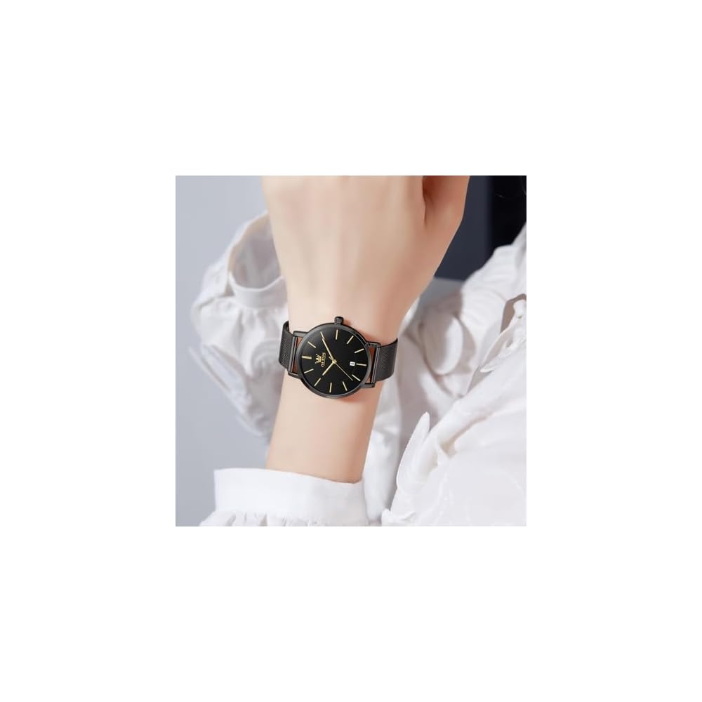 OLEVS Women's Milanese Mesh Analog Watch Waterproof Simple Dial Fashion Timepiece