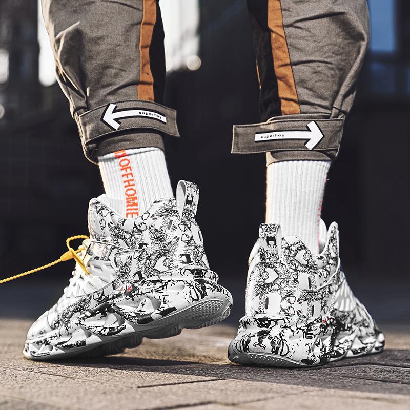 Autumn/Winter Men's Non-Slip Ultra Light Outdoor Sports Basketball Shoes Graffiti Men's Sports Shoes