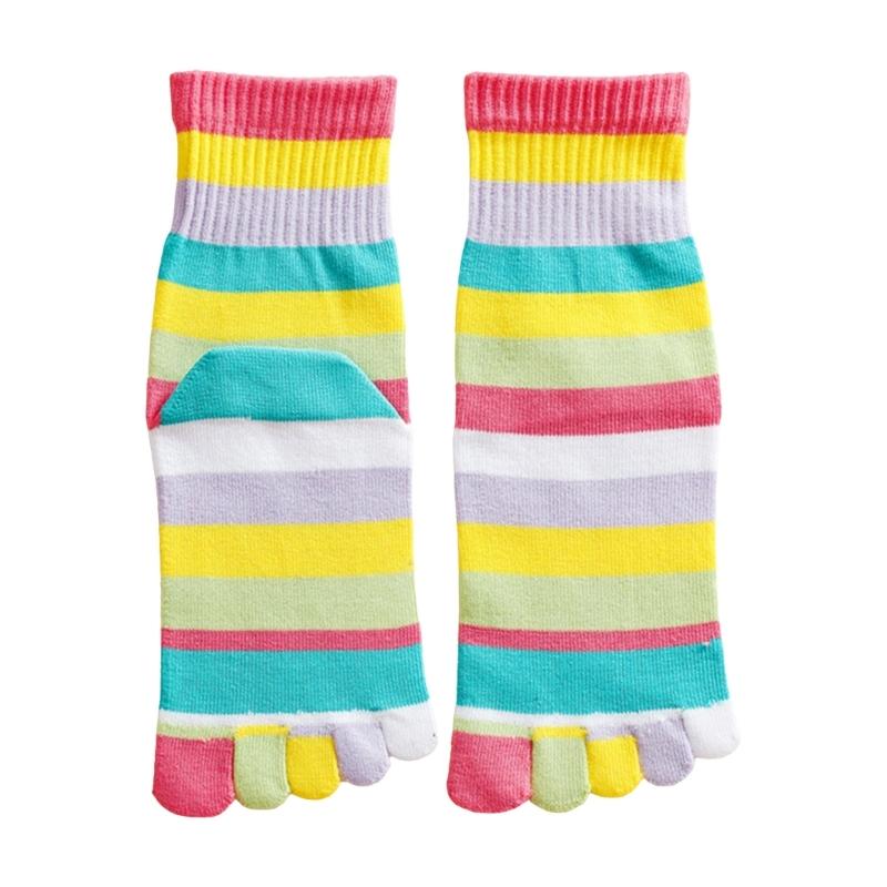 Calzini a strisce arcobaleno a tubo medio per donne e ragazze, casual, traspiranti, a cinque dita separate, per corsa e sport