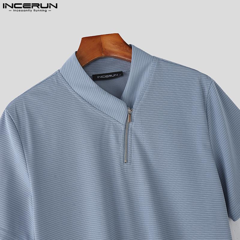 INCERUN Summer Men Short Sleeves Texture Solid Color Tops T-shirts