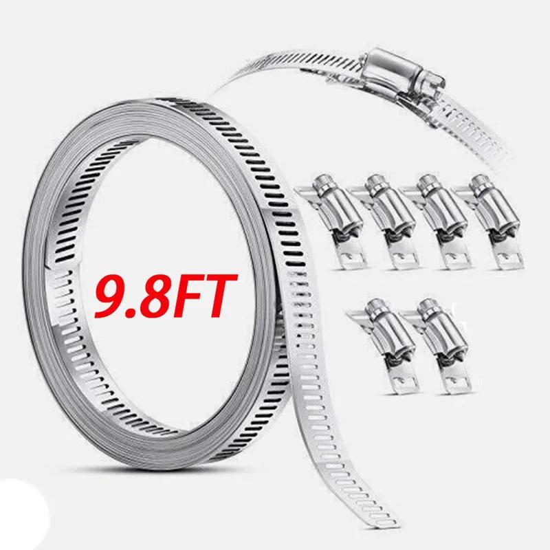 

9.8ft Adjustable Large Hose Clamps Worm Gear Stainless Steel Clamp 6 Fasteners Automobiles Accessories Clamp And Fasteners серебряный