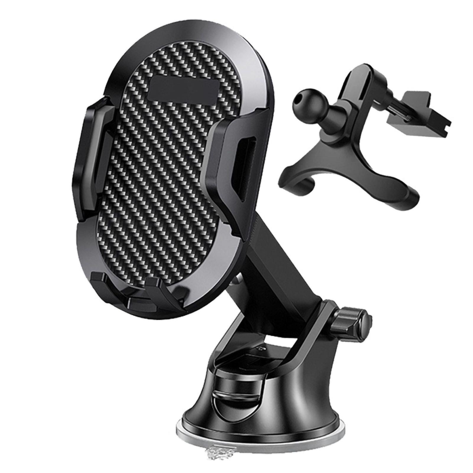 Soporte para Teléfono de Coche Estilo Fibra de Carbono 4.7‑7.2in Soporte de Navegación para Pantalla para Salpicadero Parabrisas Rejilla de Ventilación Escritorio Suction cup + triangular air outlet gray