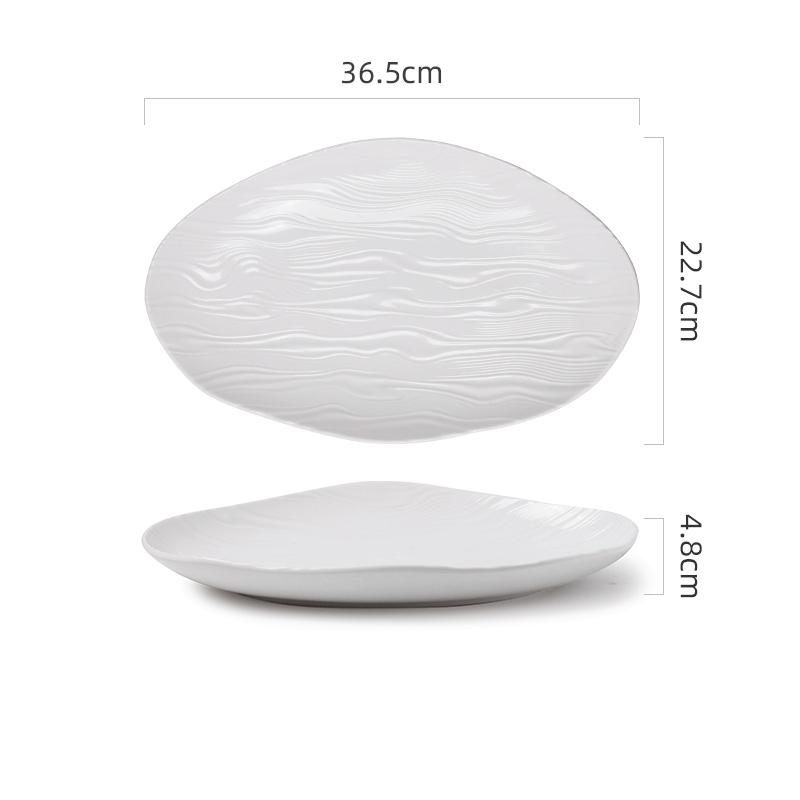 Ren Vit Vattenvåg Keramisk Fiskfat Oregelbunden Oval Tallrik Sushi Tallrik Ångade Fiskfat Hotell Kreativ Stort Porslin