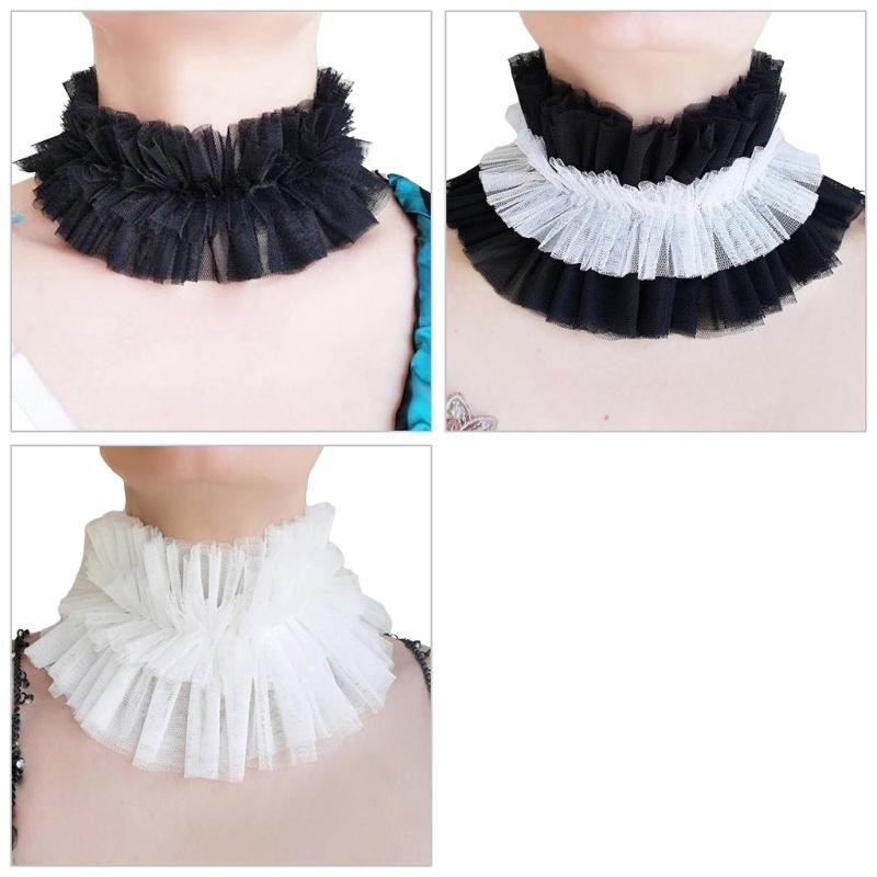 Colletto Finto a Strati Ruffled in Rete Vintage Staccabile per Costumi Vittoriani Rinascimentali Sciarpa Collo