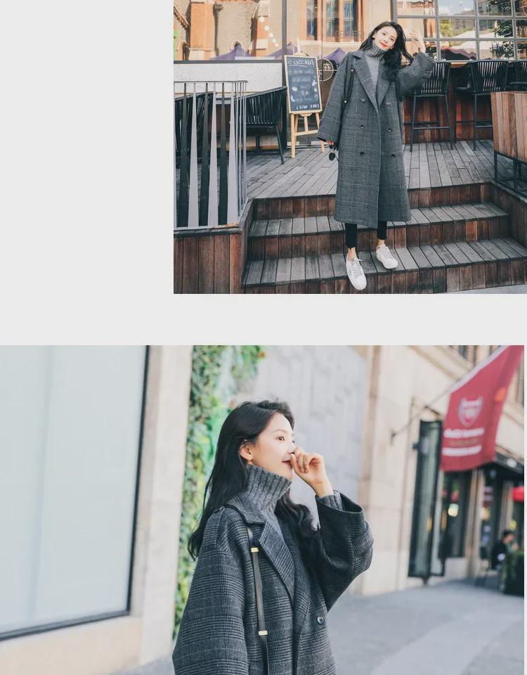 Women's Plaid Wool Coat, Padded Mid-Length Loose Korean Style for Winter 2025.