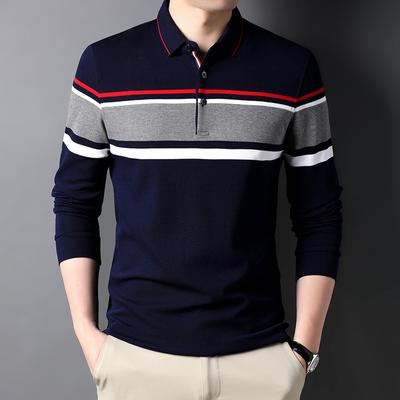 Herren Langarm Gestreiftes T-Shirt Herbst Neu Koreanischer Stil Farbblockiertes Revers Poloshirt Modisches Herren T-Shirt