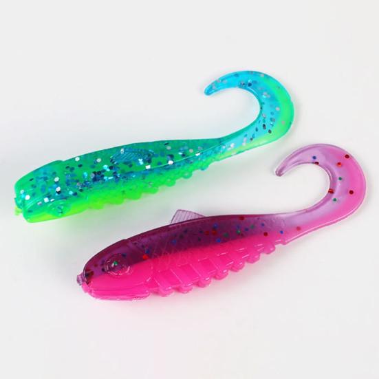 15Pcs 5.5CM/2G Curly Tail Soft Fishing Bait with Glitter Colorful PVC Realistic Bionic Artificial Lure Saltwater Freshwater Fishing Accessories