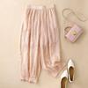 Cotton and Linen Vintage Embroidered Harem Pants for Women, Summer Lightweight Breathable Elastic Waist Lantern Pants, Petite and Plus Size