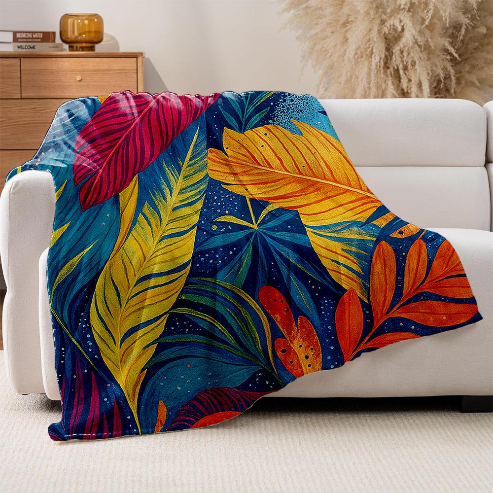 1pc Tropical Rainforest Monet Style Flannel Blanket - High Weight Soft Warmth, Vibrant Tropical Print, Machine Washable, All-Sea