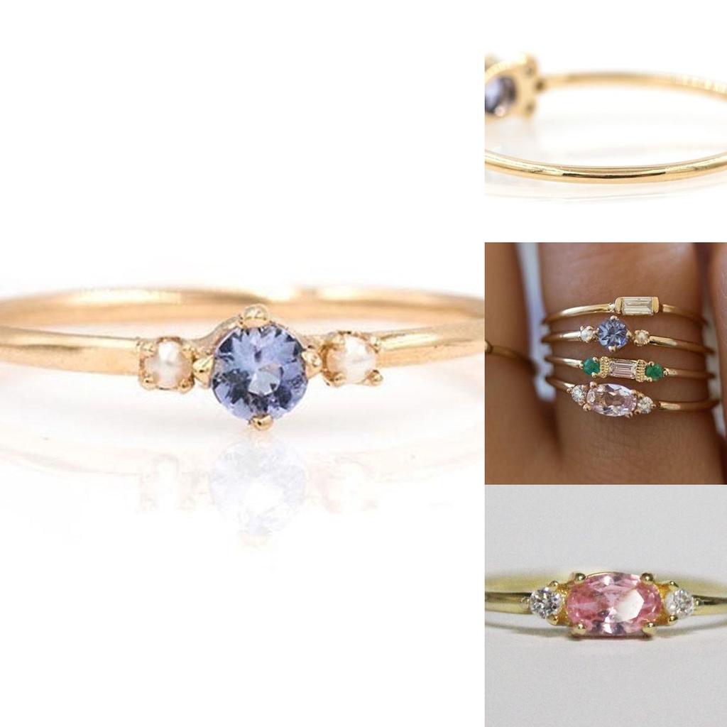 Beautifully Crafted 4 In 1 Set Of Womens Gold Plated Zircon Gemstone Rings