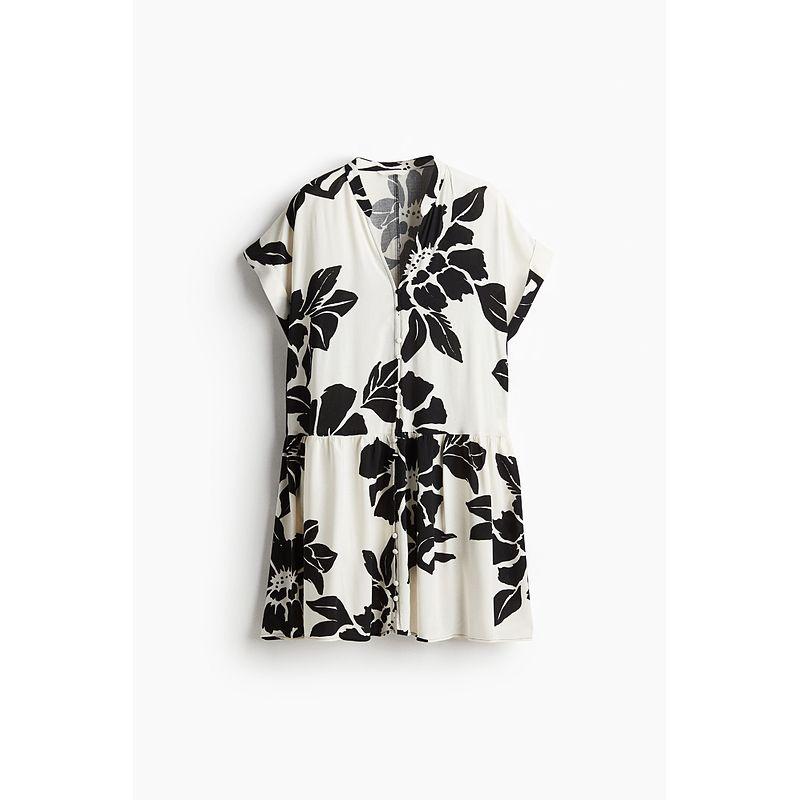 

HM Женская одежда платье Летняя мода Простое повседневное Платье-юбка с эффектом мятости 1238340 Cream/Black Florals 175/128(2XL)