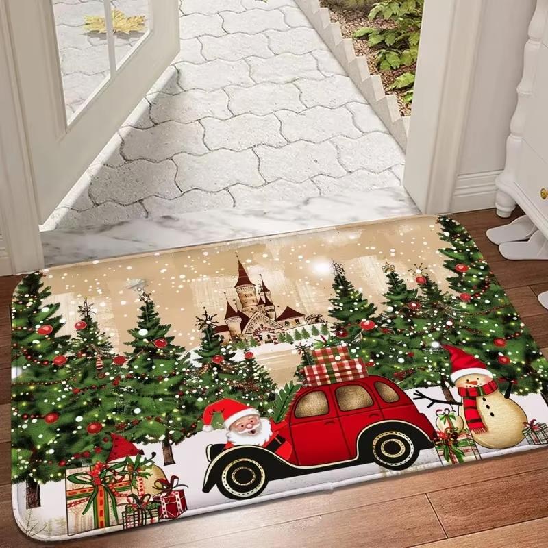 VIKAMA Christmas Carpet Snow Scene Doormat Festive Welcome Mat Warm Living Room Carpet Winter Rug For Bedroom Home Decoration