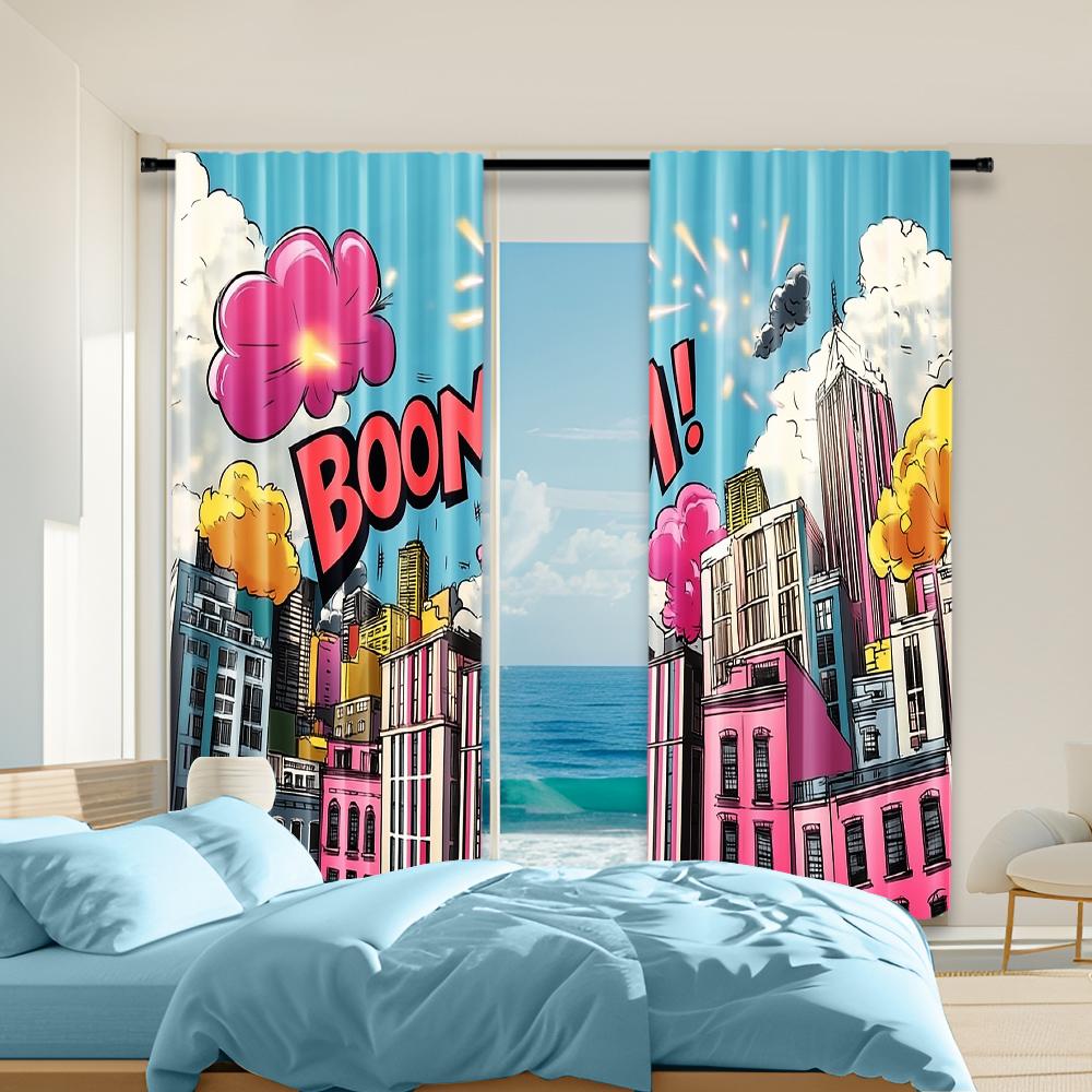 

2 шт., универсальные полиэстеровые прозрачные шторы для украшения дома Super Girl для использования в спальнях и гостиных 29x65in(75x166cm)