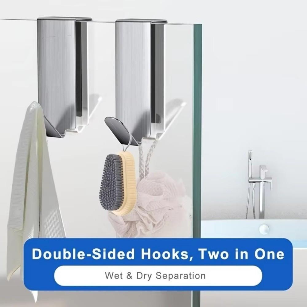 Double Side Bathroom Hook Stainless Steel Shower Towel Rack Shower Door Hook  For Over Glass Door