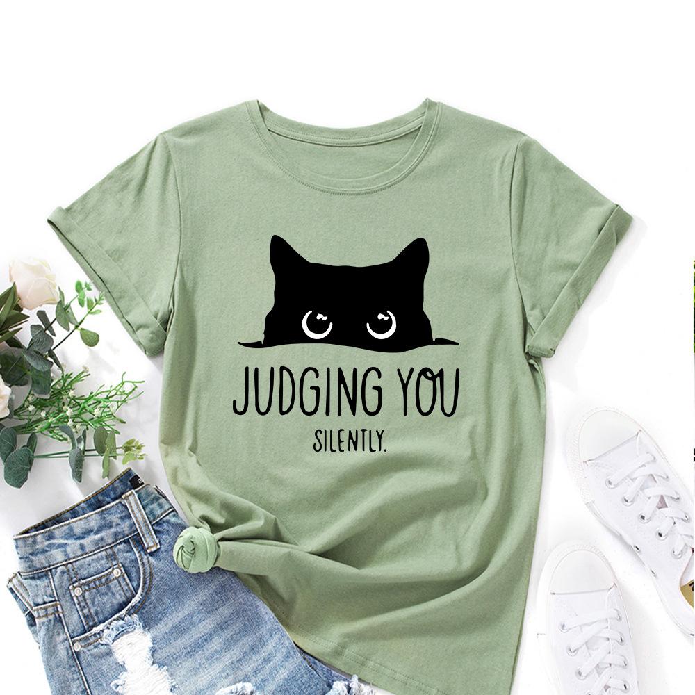 Cotton T-Shirt Short Sleeve Round Neck Women 2d Print Tops