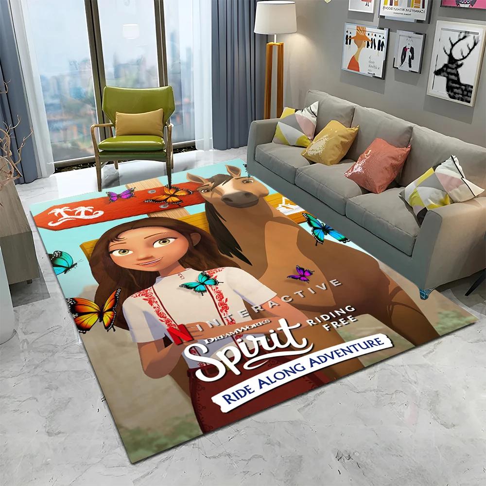Cartoon Spirit Riding Free Horses 3D Carpet Rug for Home Living Room Bedroom Sofa Doormat Decor,kid  Area Rug Non-slip Floor Mat