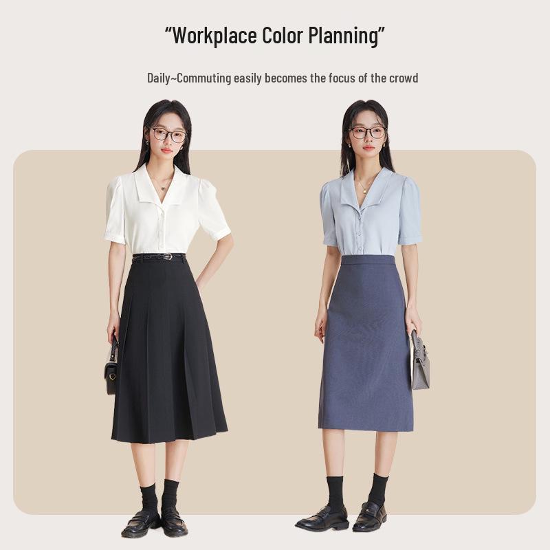 Elegant Blue Summer Short Sleeve Women's Professional Shirt for Commuting or Interviews