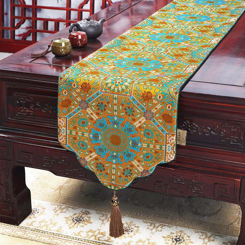 Chinese Style Table Flag Cloud Brocade Satin Table Flag Classical Tea Table Table Cloth Strip Cloth Tea Table Tea Mat Bed Flag