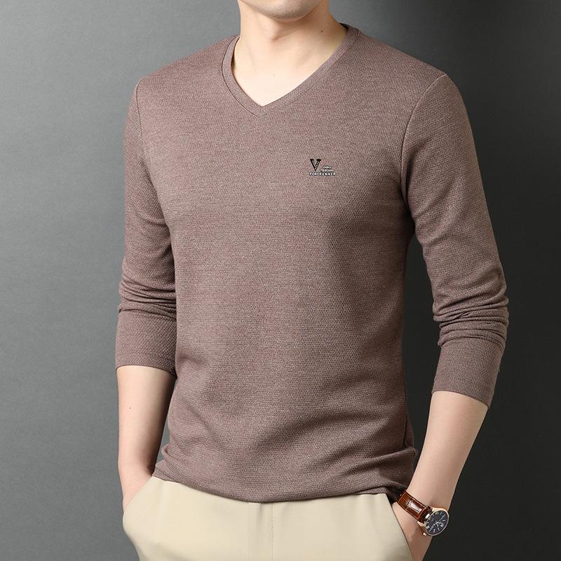 

Весенняя новинка, хлопковая футболка с V-образным вырезом и длинными рукавами, мужская модная повседневная свободная мужская рубашка в корейском стиле XXXXL