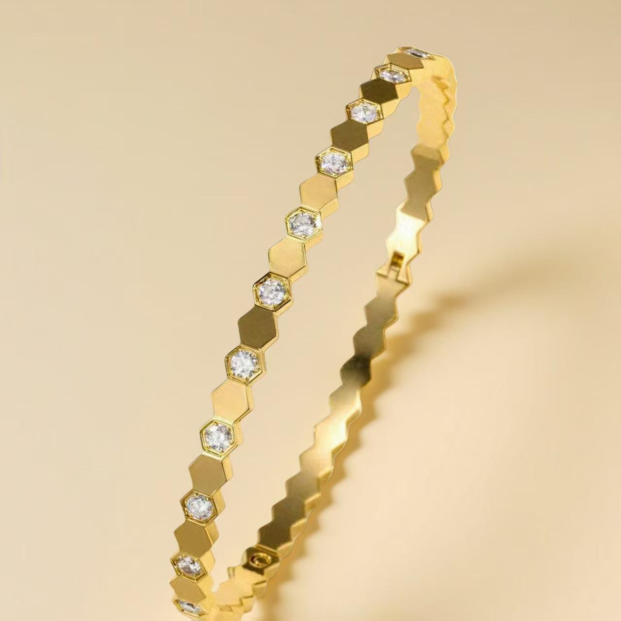 Simple and Fashionable Hexagonal Full Small Fresh Girls Popular Bracelet European and American Style Jewelry Bracelet One Size(16-22CM)