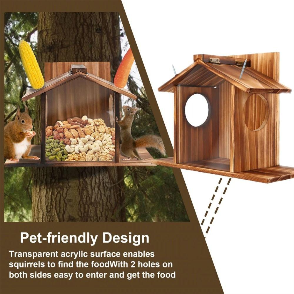 Wooden Squirrel Feeder Durable Hamster Feeding Box Feeding Container Pet Food Dispenser  Parrot
