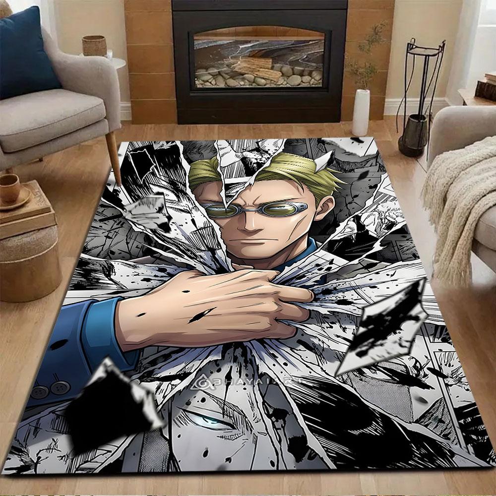 Manga Warrior with Shattered Panels Patterned Carpet, Non Slip Mat Suitable for Living Room and Bedroom Sofas
