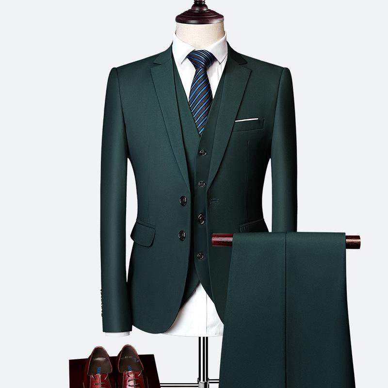 New Men's Business Casual Slim-fit Suit Three-piece Set