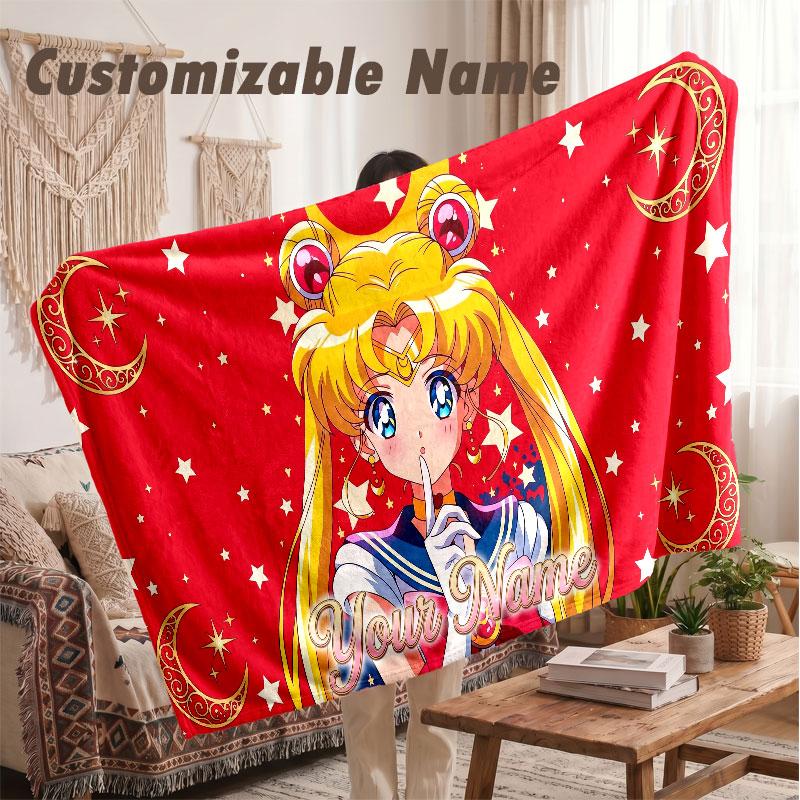 Custom Name Flannel Blanket,Sailor Moon Lightweight Warm Bed Blanket For Couch & Holiday Gift