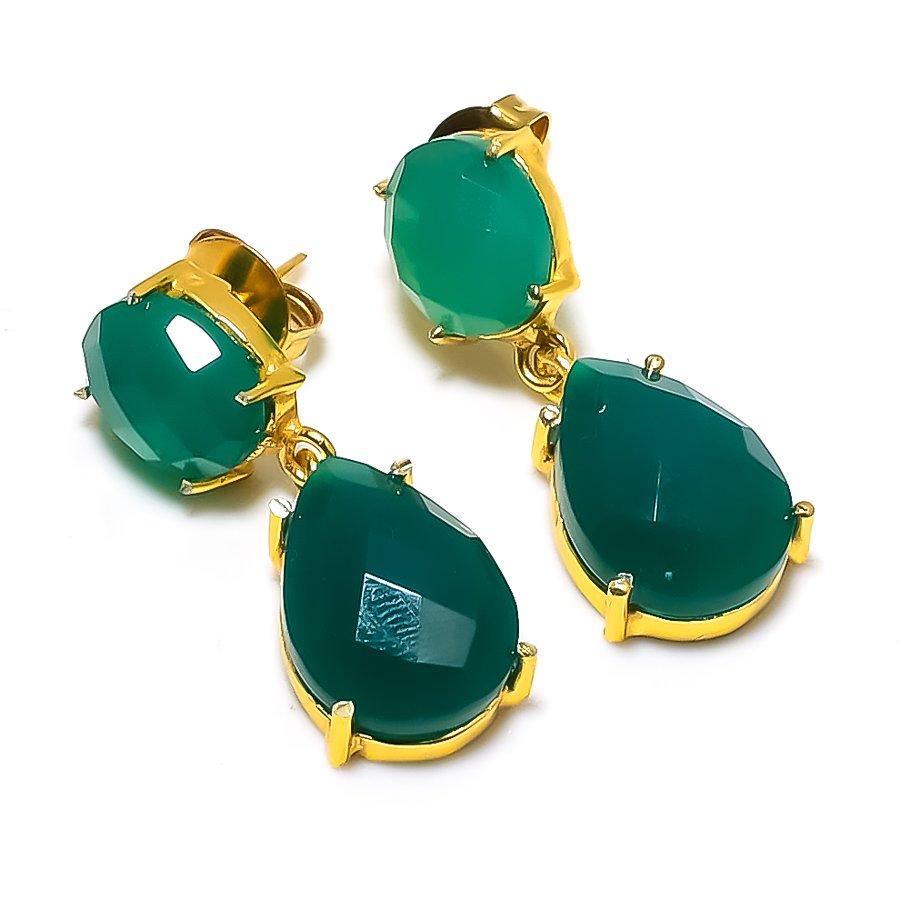 Green Onyx Gemstone Handmade 925 Sterling Silver Jewelry Earring 1.38" GK-6390