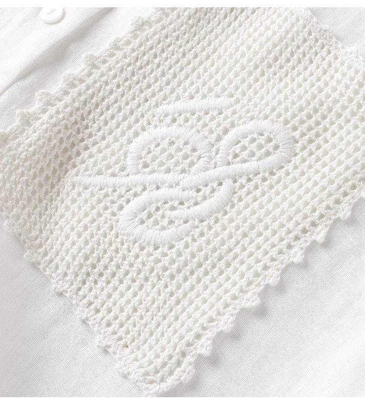 E* Order Women's White Linen Stand Collar 3/4 Sleeve Shirt - 2026 Early Spring French Style