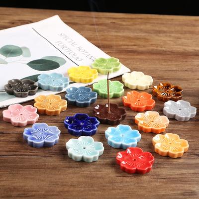 Ceramic Cherry Blossom Incense Holder Wax Melt Burner Sahumerios Holder Aromatherapy Office Teahouse Living Room Ornament XX007