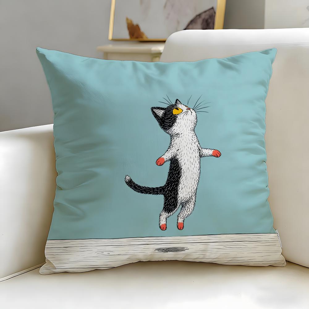 popular cartoon Naughty cat Cushion Cover Soft & Easy-Wash Pillow Case – Versatile for Couch, Bed, Travel and Office