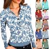 Women's Fashion Casual Printed V-Neck Long Sleeve Button-Down Top