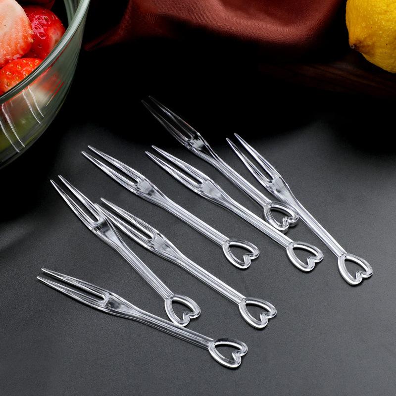 100PCS Transparent Disposable Fruit Forks Household Plastic Fruit Pick Cake Forks Individually Packed Small Forks Dessert Forks