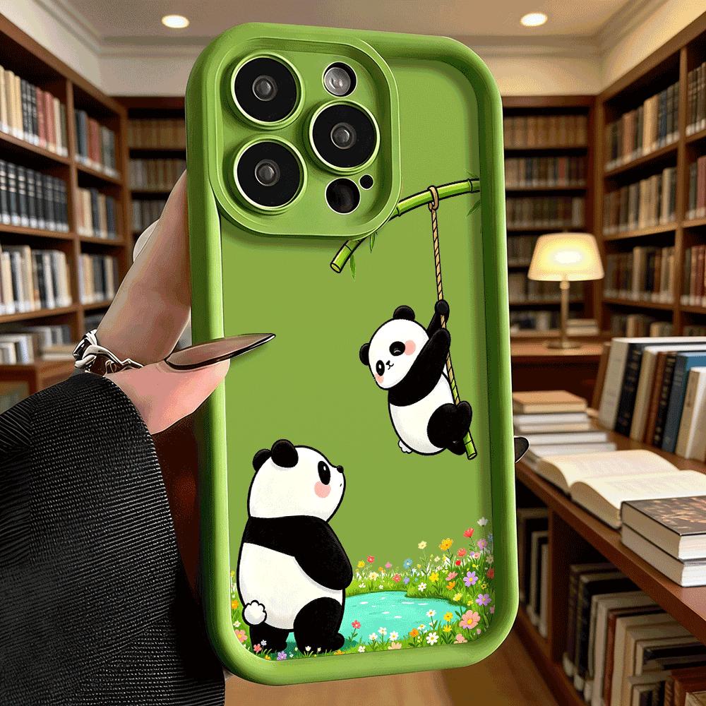 Cute Pandas Playing On Bamboo Soft TPU Phone Case for iPhone 17 16 15 14 13 12 11 Pro Max Plus Shockproof Anti-Slip Cover