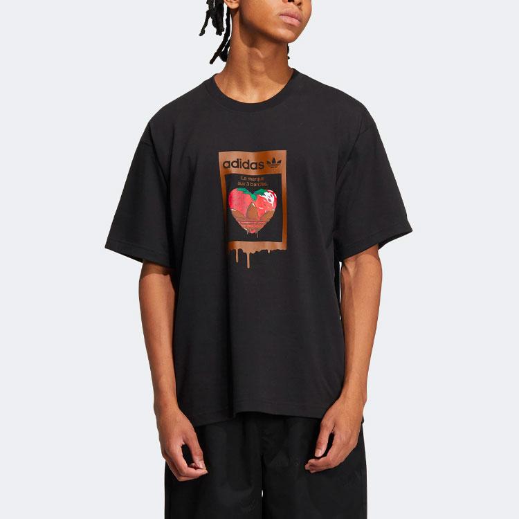 Adidas Originals Valentines American Retro Heart Strawberry Cartoon Pattern Logo Print Crew Neck Sports Short Sleeve T-Shirt Unisex T-Shirt HZ5353