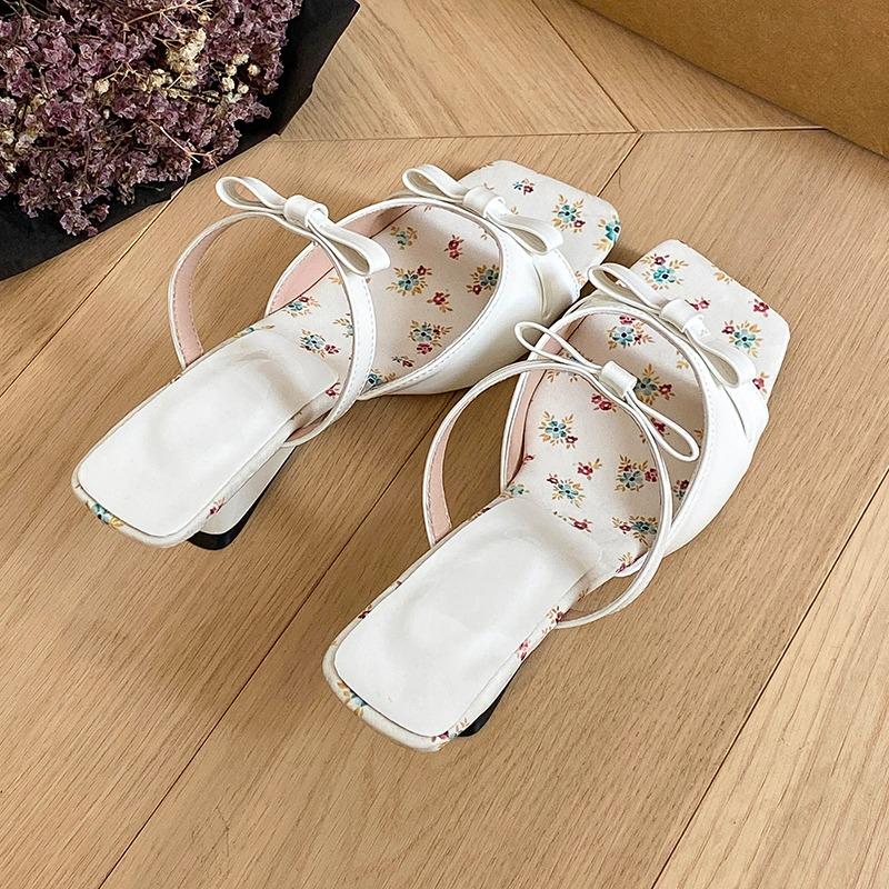 Fashion Elegant Square Toe High Heel Sandals Women Summer New Bow Knot Wine Red Sandal Female Wedding Party Patent Leather Sandal Mujer