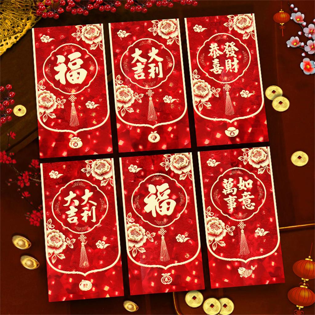 Pack of 6 Chinese New Year Zodiacs Horse Red Packet Recyclable Cartoon Animal Holiday Gift Packaging Envelopes