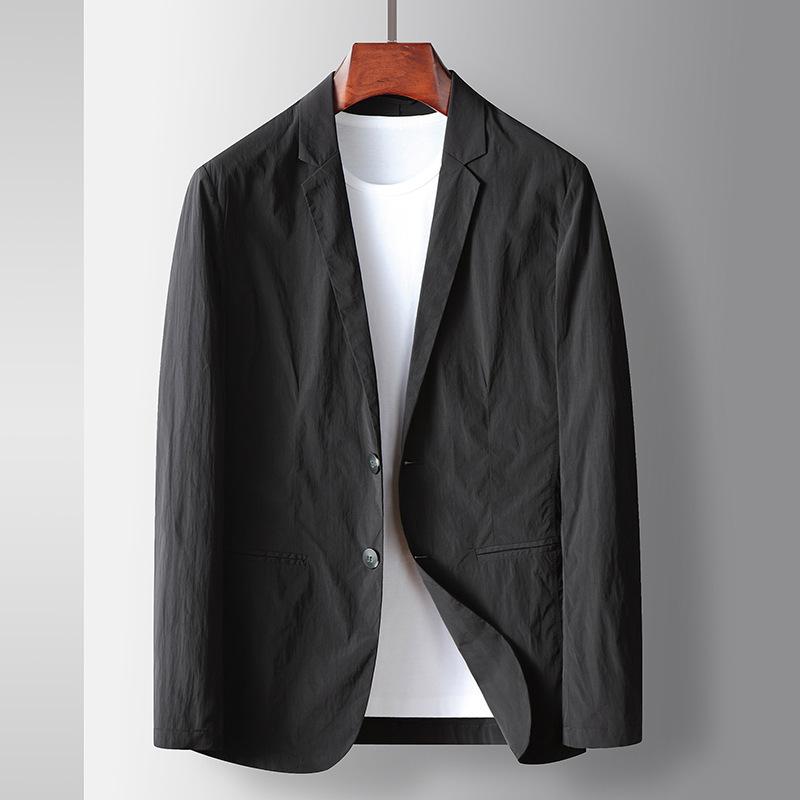 Men's Casual Spring and Summer Slightly Wrinkled Thin Single Western Solid Color Light Luxury Suit Collar Single-breasted Sunscreen Convenience