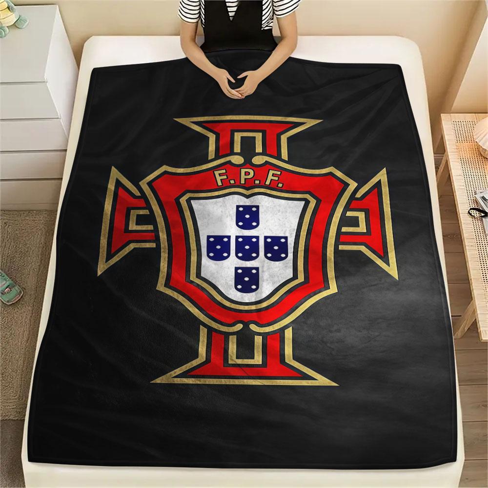 1PC Portugal National Football Logo Patterned Flannel Blanket Suitable For All Seasons for Home Decor Warmth and Comfort Gifts Holiday Present