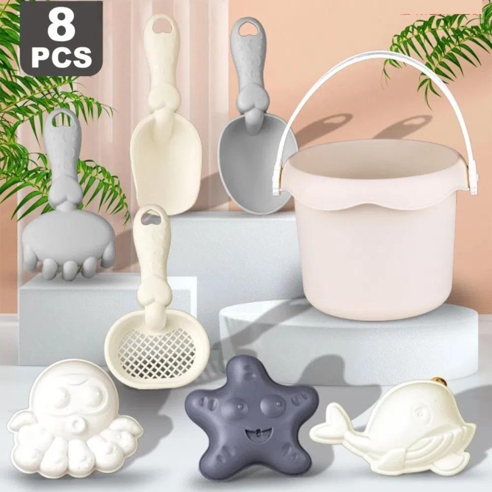 8pcs Set Plastic Beach Sand Toys Starfish Whale Mold 3-10 Age Range Sand Castle Kit with Bucket Octopus Sand Molds
