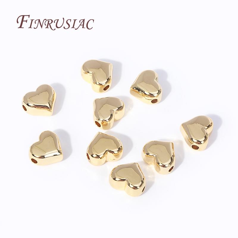 Trendy 18K Gold Plated Brass Metal Big Heart Beads High Quality Spacer Beads Separators DIY Jewelry Making Supplies Wholesale